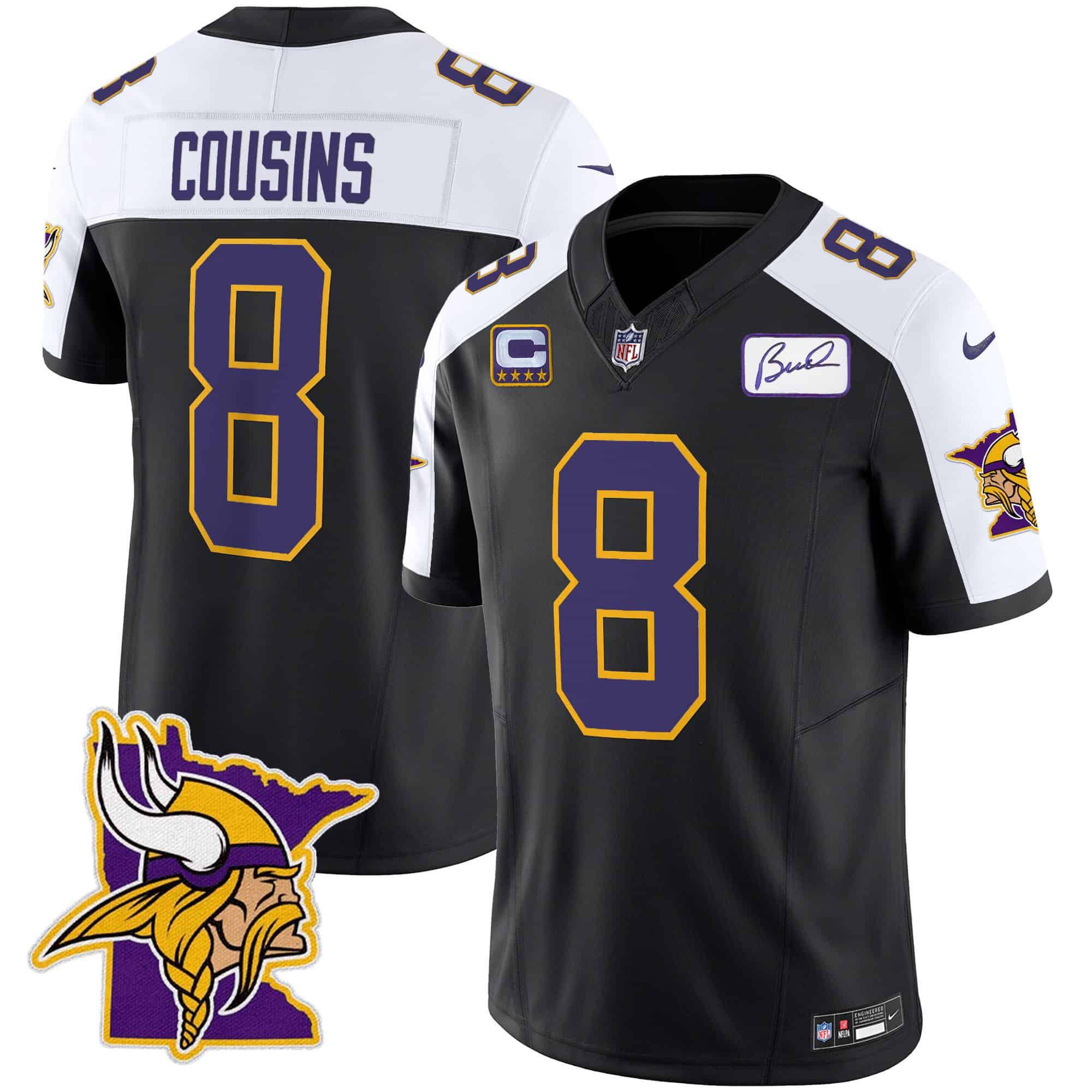 Men Minnesota Vikings #8 Cousins Black 2024 Nike Patch Classic Limited NFL Jersey